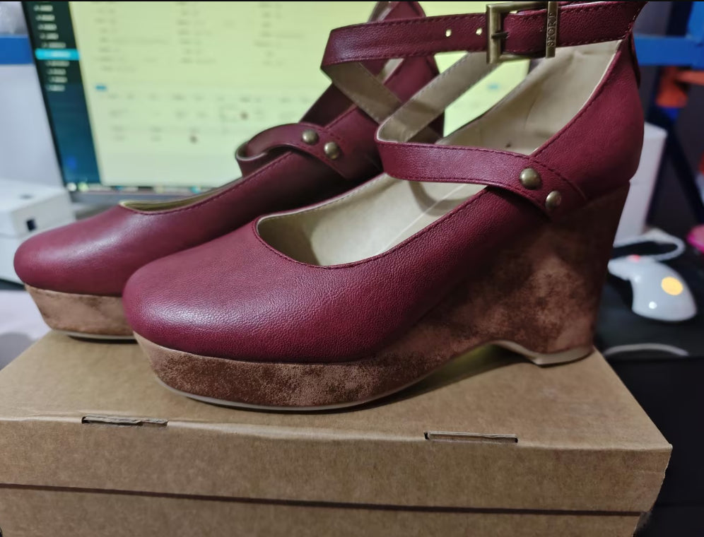 Buckle Cross Strap High Thick Heel Sandals Women