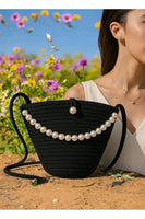 Women Black Pearl Design Classic Shoulder Bag
