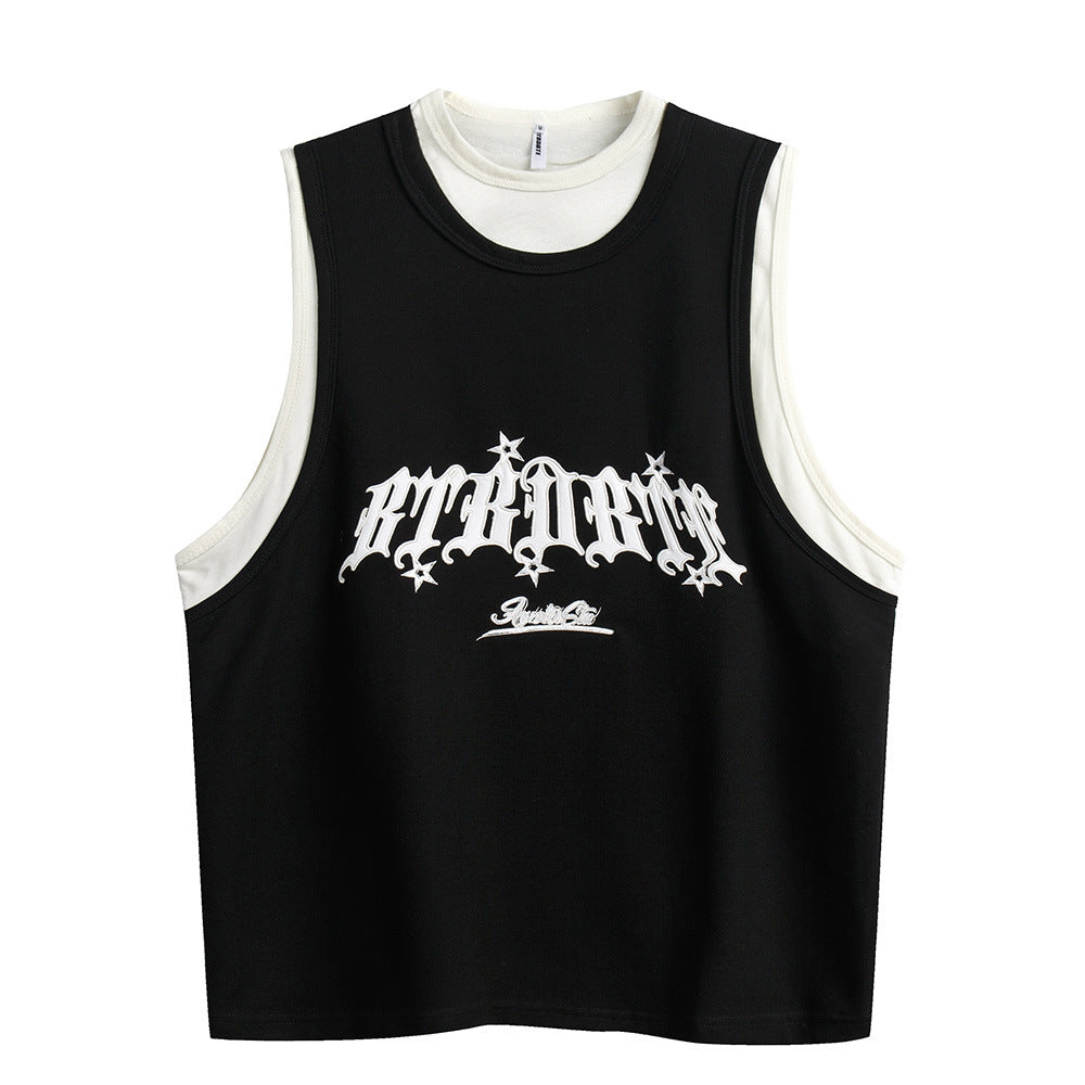 Fake Sports Vest Casual Letter Embroidered Loose Top