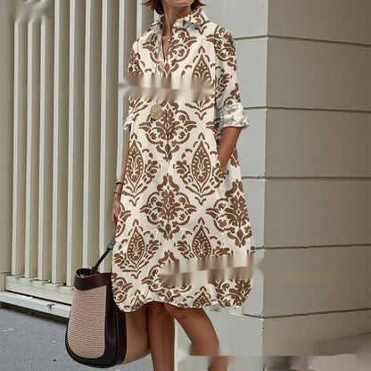 Creative Floral Art Print Long Sleeve Shirt Dress