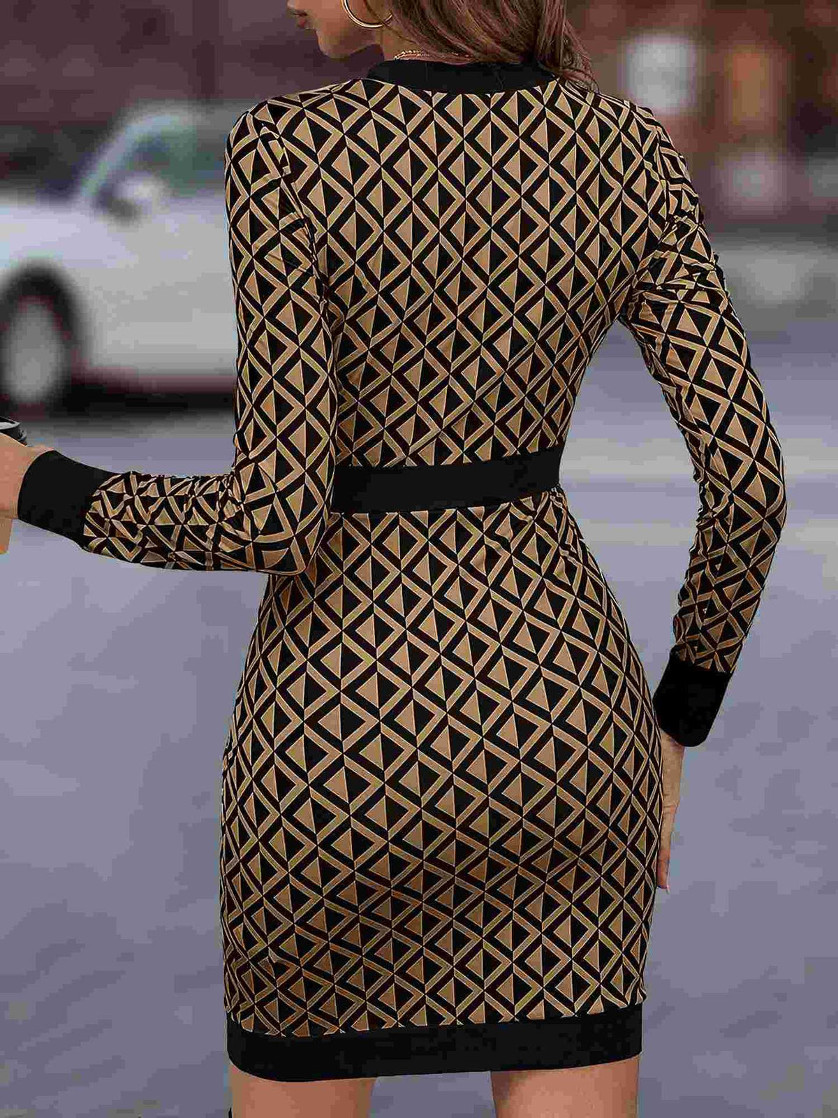 Women's Plaid Round Neck Long Sleeved Knitted Dress