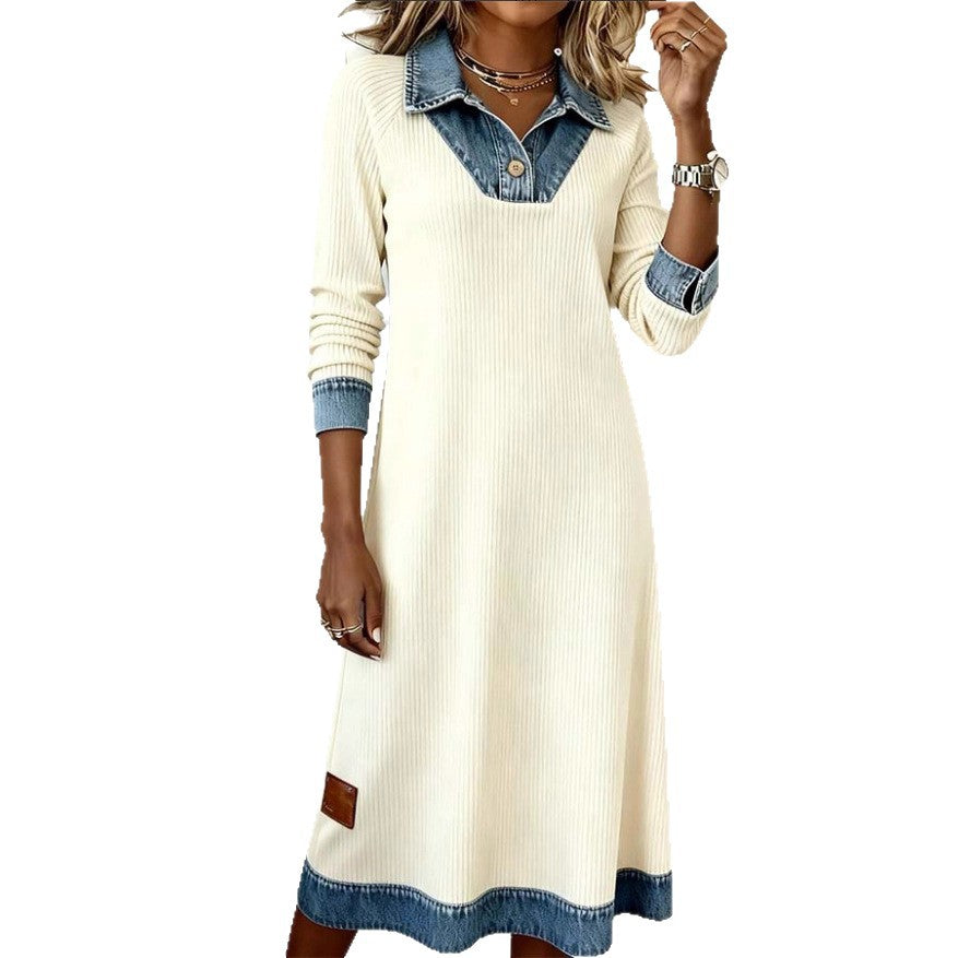 Womens Casual Distinctive Denim Patchwork Dress