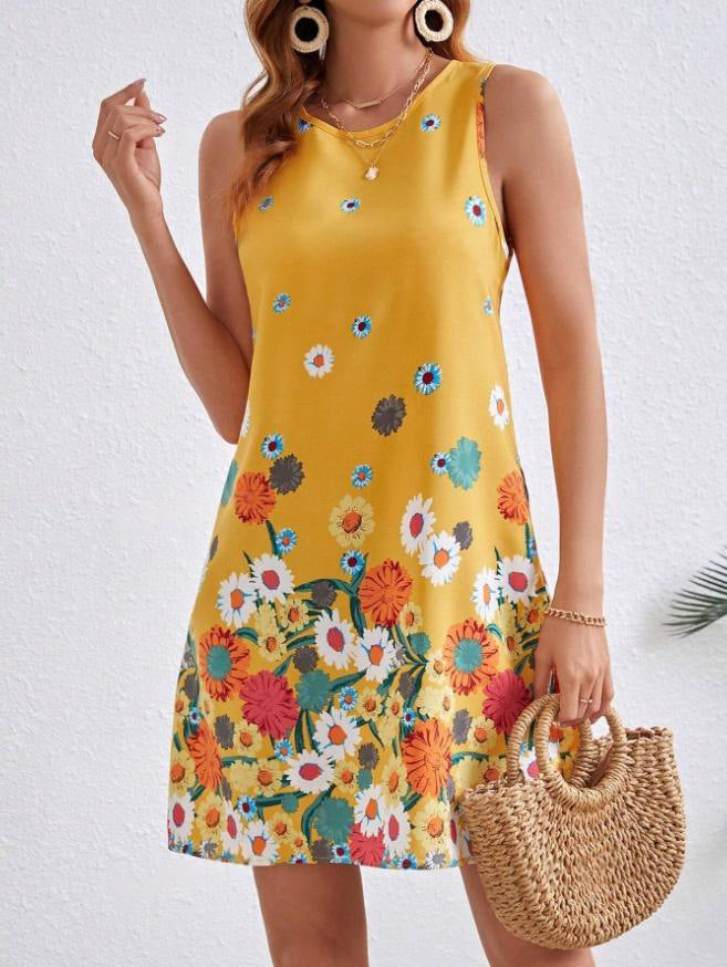 Floral-print Sleeveless Slip Dress With A Fitted Waist-cinching Design For An Elegant Look