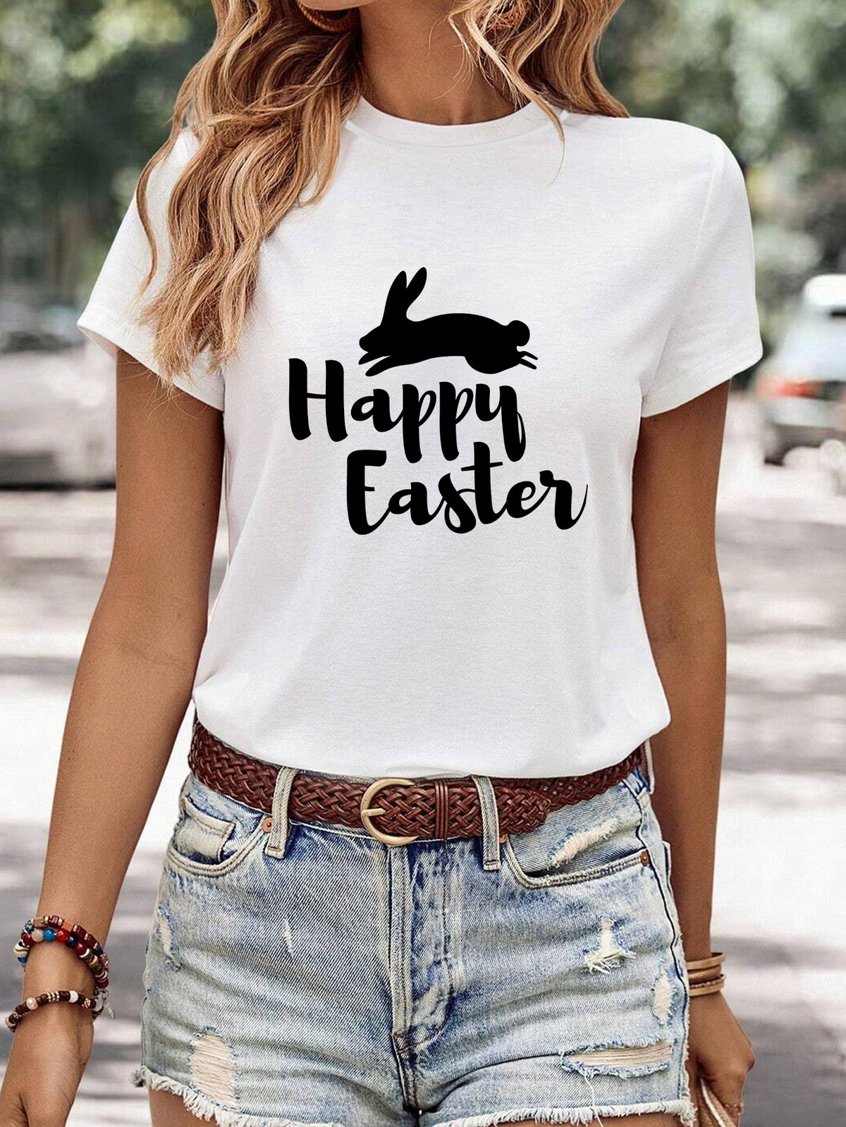 Women's Minimalist Printed Casual Round Neck Short Sleeved Shirt
