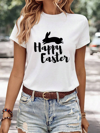 Women's Minimalist Printed Casual Round Neck Short Sleeved Shirt