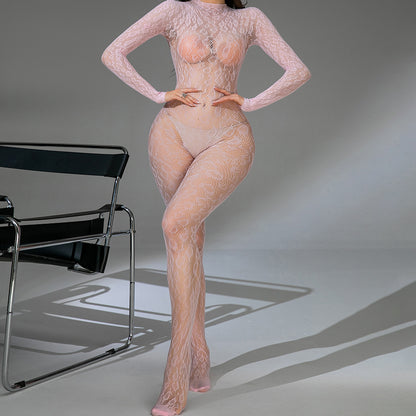 Sexy Underwear Long Sleeve Transparent Cutout Sexy Stockings Tight Jumpsuit