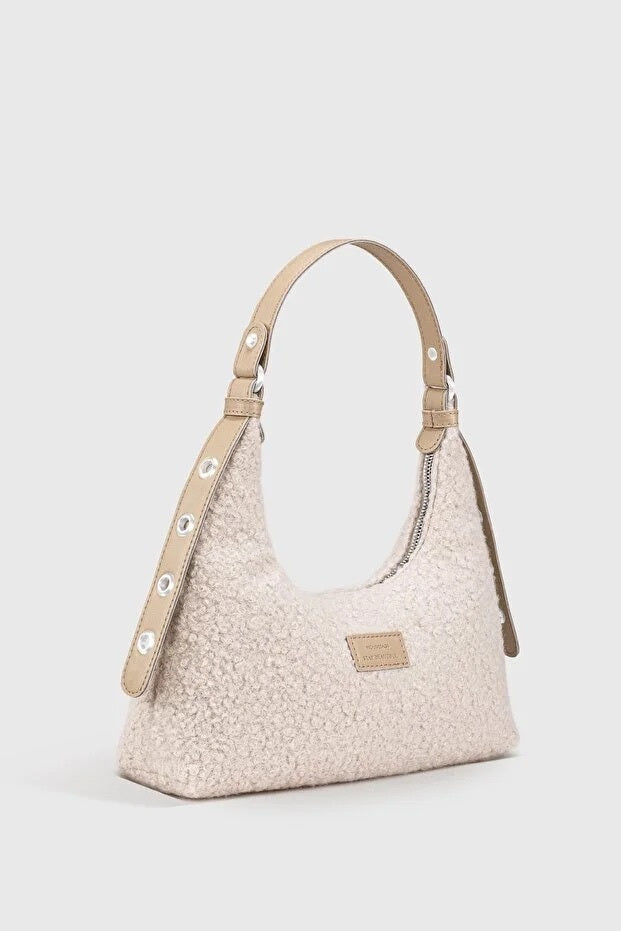 Woven Faux Fur Baguette Shoulder Bag