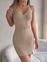 Casual V-Neck Waist Cinched Knit Bodycon Dress - Beach Dress