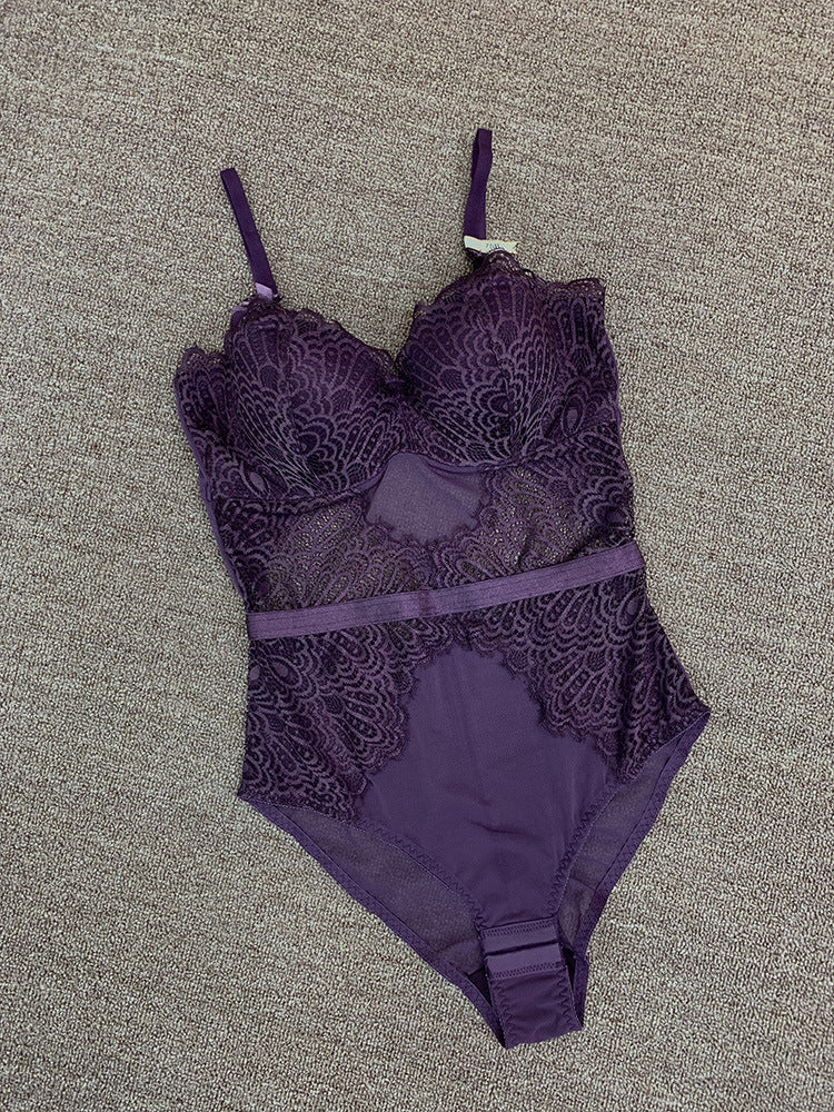 Gathering micro body shaping one piece dress belt bra lace women's underwear set