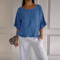 Pure Color Ruffles T-shirt Female Casual Short-sleeved Top