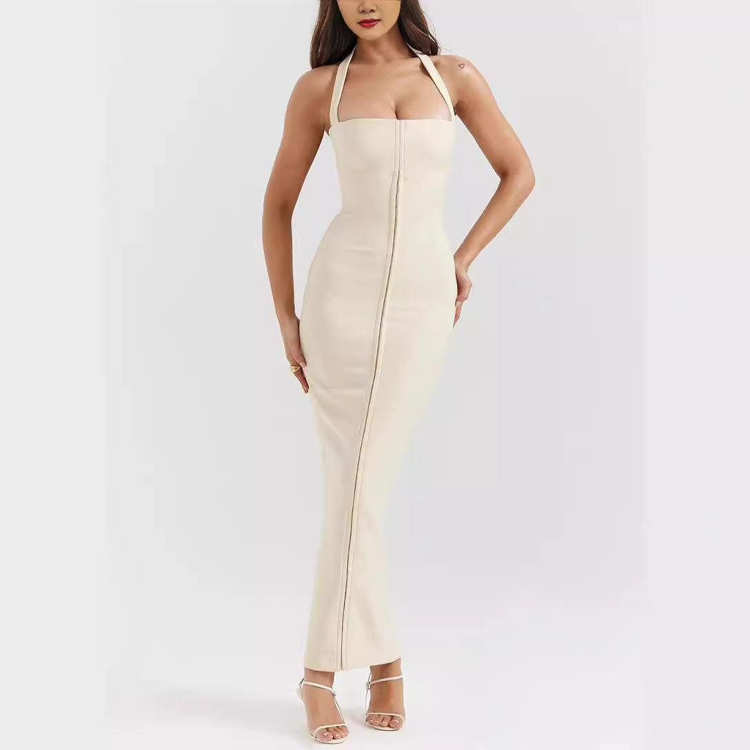 Womens Sleeveless Figure-flattering Neck-strap Dress