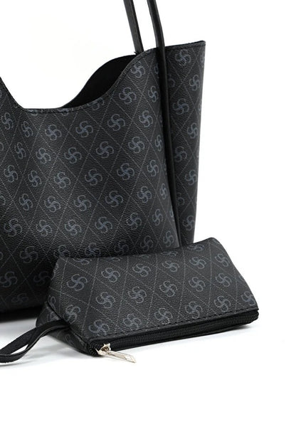 Monogram Black Faux Leather Hand And Shoulder Bag