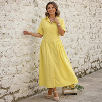 Loose Womens Casual Short-Sleeve Button-Down Dress For Women