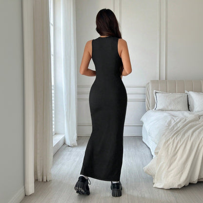 Womens Solid-Color Crew-Neck Minimalist Dress