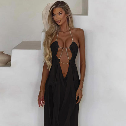 Mesh See-through Low-cut Halter Dress