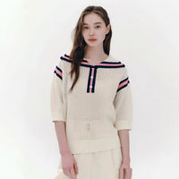 European And American Fashion Casual Preppy Style Collar Color Crocheted Knitted Pullover