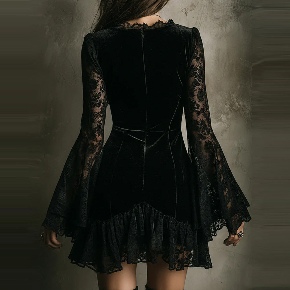 Sophisticated Patchwork A-line Dress With A Deep