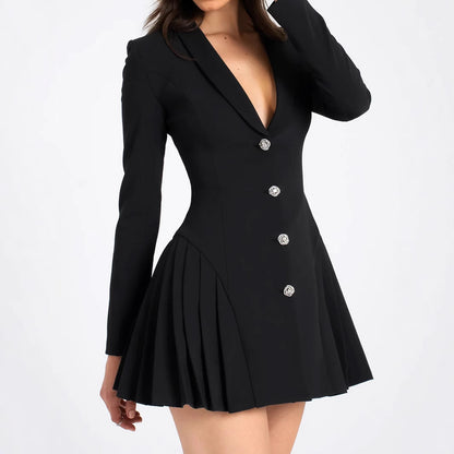 V-neck Long-sleeve Suit Dress For Women