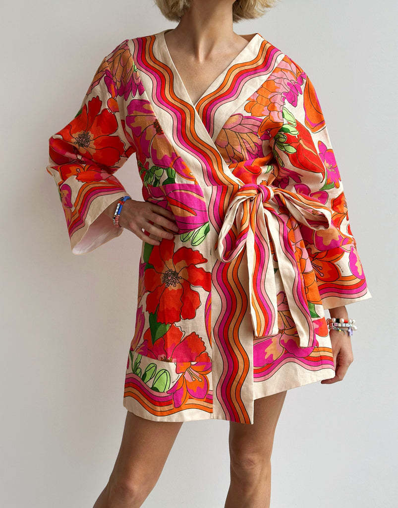 Elegant Linen Loose-fit Tie-up Dress