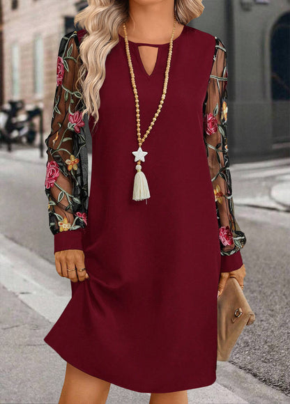 Women's Round Neck Lace Long Sleeve Dress