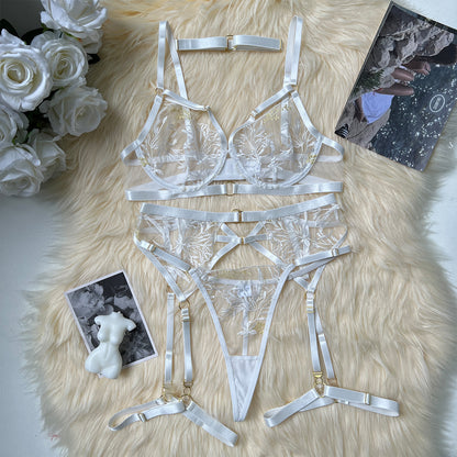 Women's Embroidered Garter Mesh Underwear