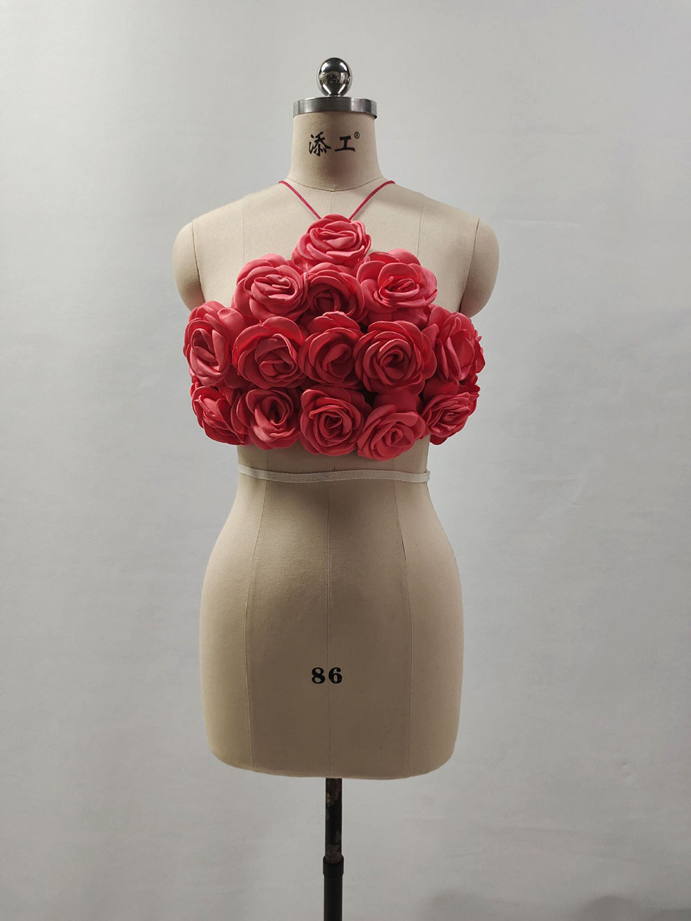Fashion Three-dimensional Rose Woven Halterneck With Suspenders Hot Girl Top Pure Desire