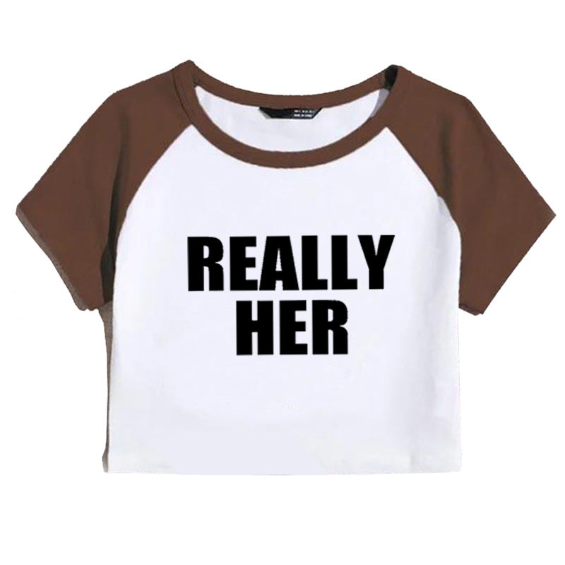 Fashion Letter Pattern Printed Short Top Navel T-shirt