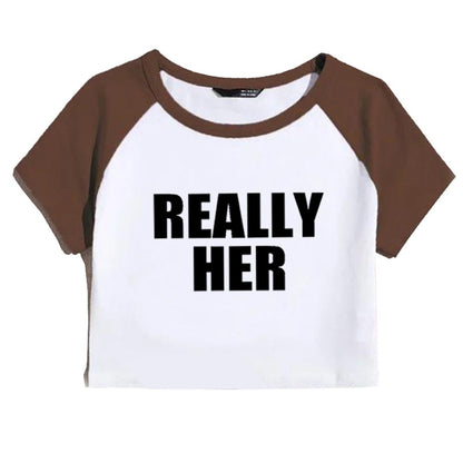 Fashion Letter Pattern Printed Short Top Navel T-shirt