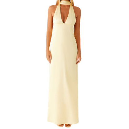 Womens Floral Halterneck Deep V-Neck Backless Bodycon Maxi Dress
