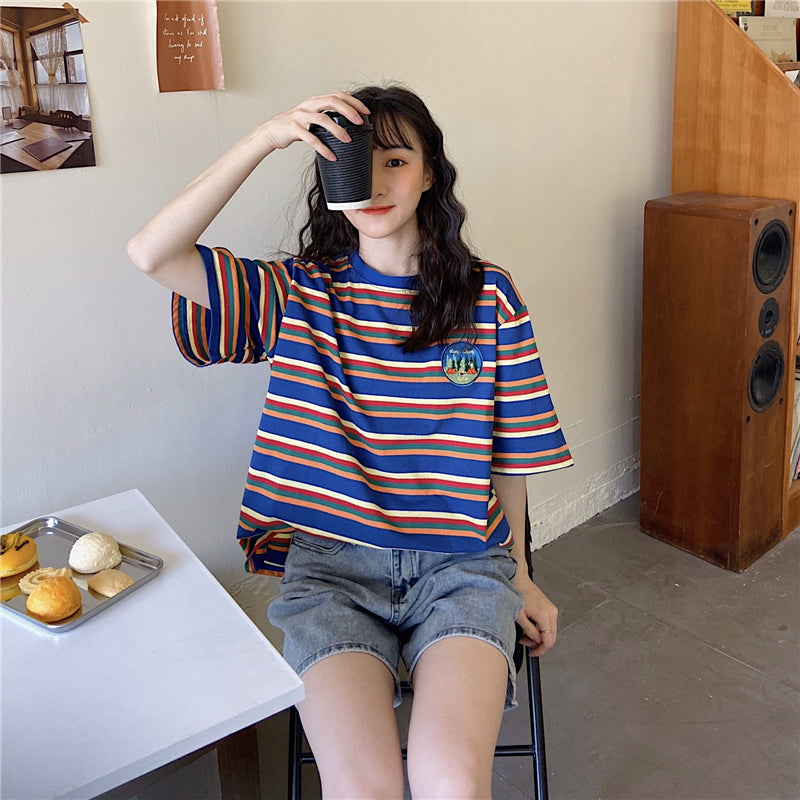 Striped Short Sleeve T-Shirt Lazy Chic Top