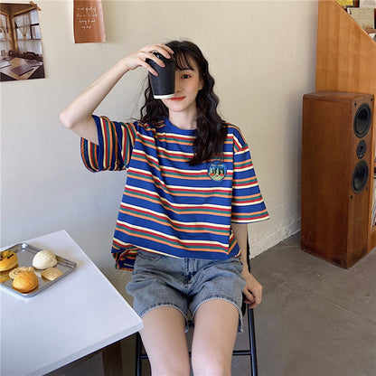 Striped Short Sleeve T-Shirt Lazy Chic Top