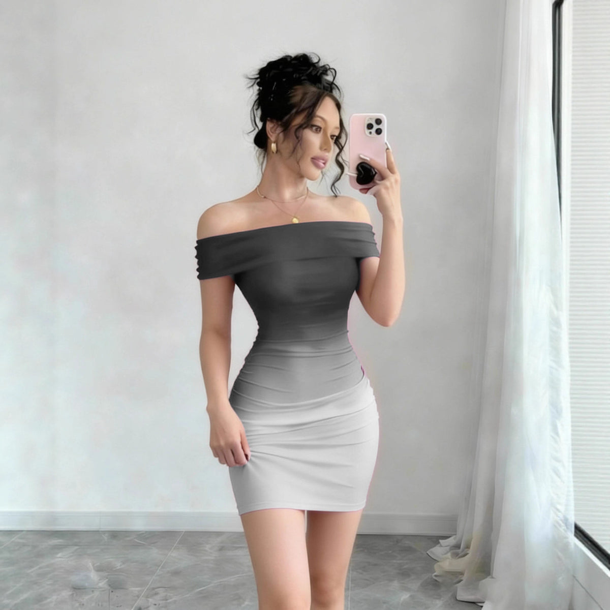 European And American-style Fashionable Ombre Pleated Dress