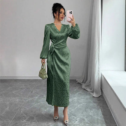 Long-sleeve Dress Leopard-print Jacquard Dress