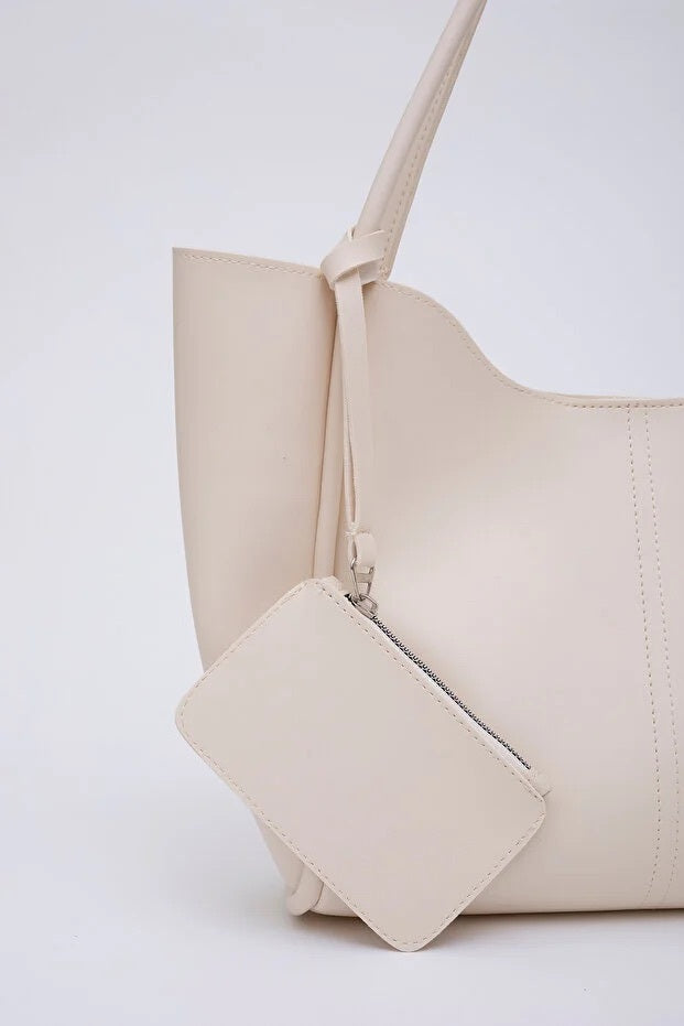 Cream Faux Leather Hand And Shoulder Bag