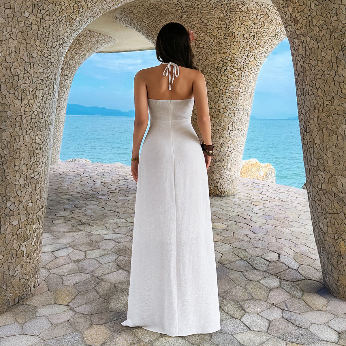 Chic High-waisted Halter Dress For Women  E-commerce Sites