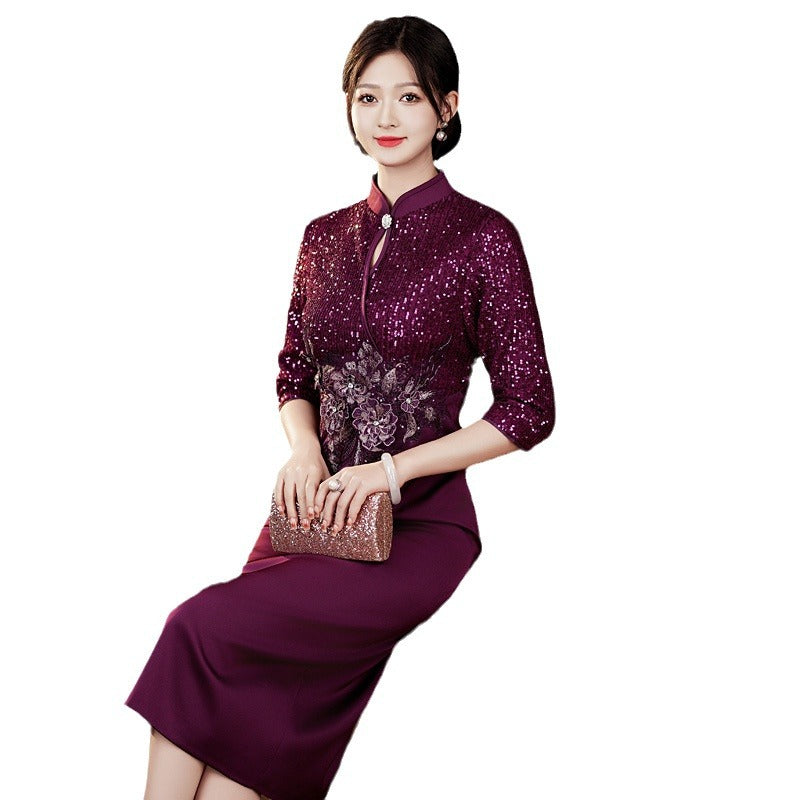 Mom-in-law Outfit Slimming Formal Dress For Weddings And Welcoming Guests