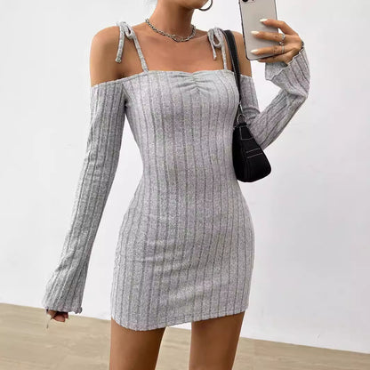 Womens Clothing Strappy Slip Dress With A Halter Neckline And A Figure Hugging Short Skirt