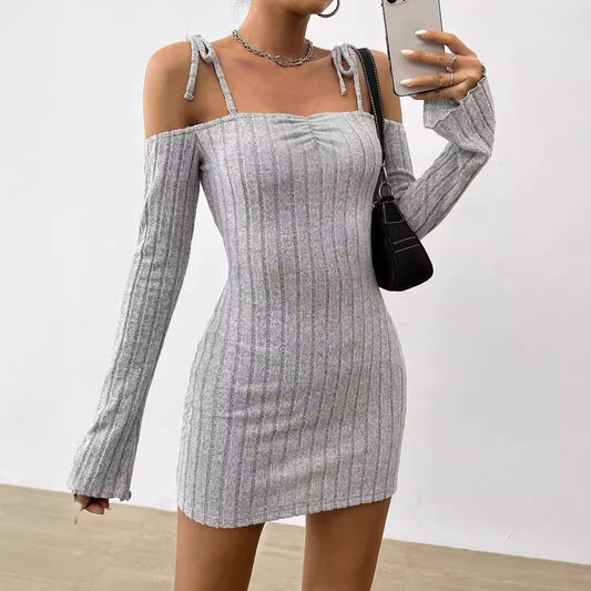 Womens Clothing Strappy Slip Dress With A Halter Neckline And A Figure Hugging Short Skirt