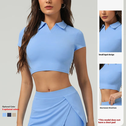 Lapel Short Sleeve Quick-drying Sunscreen Tennis Yoga Clothing Top