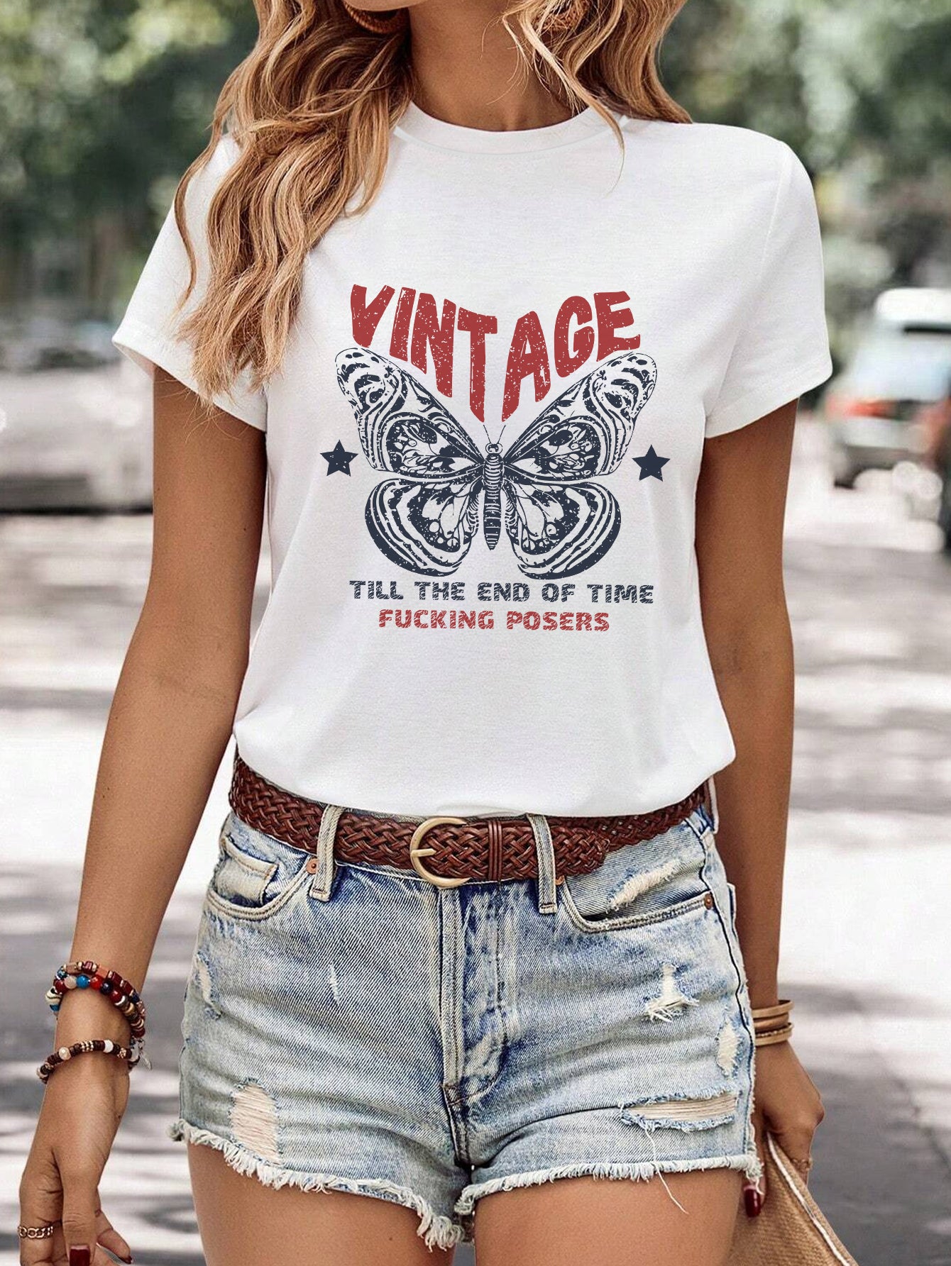 Women's Minimalist Printed Casual Round Neck Short Sleeved Shirt