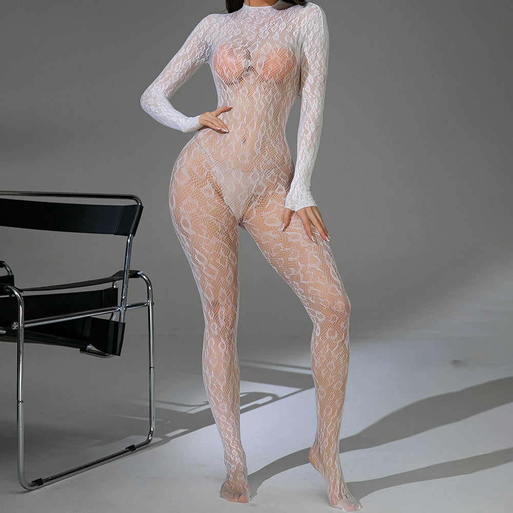 Sexy Underwear Long Sleeve Transparent Cutout Sexy Stockings Tight Jumpsuit