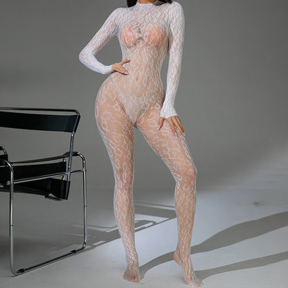 Sexy Underwear Long Sleeve Transparent Cutout Sexy Stockings Tight Jumpsuit