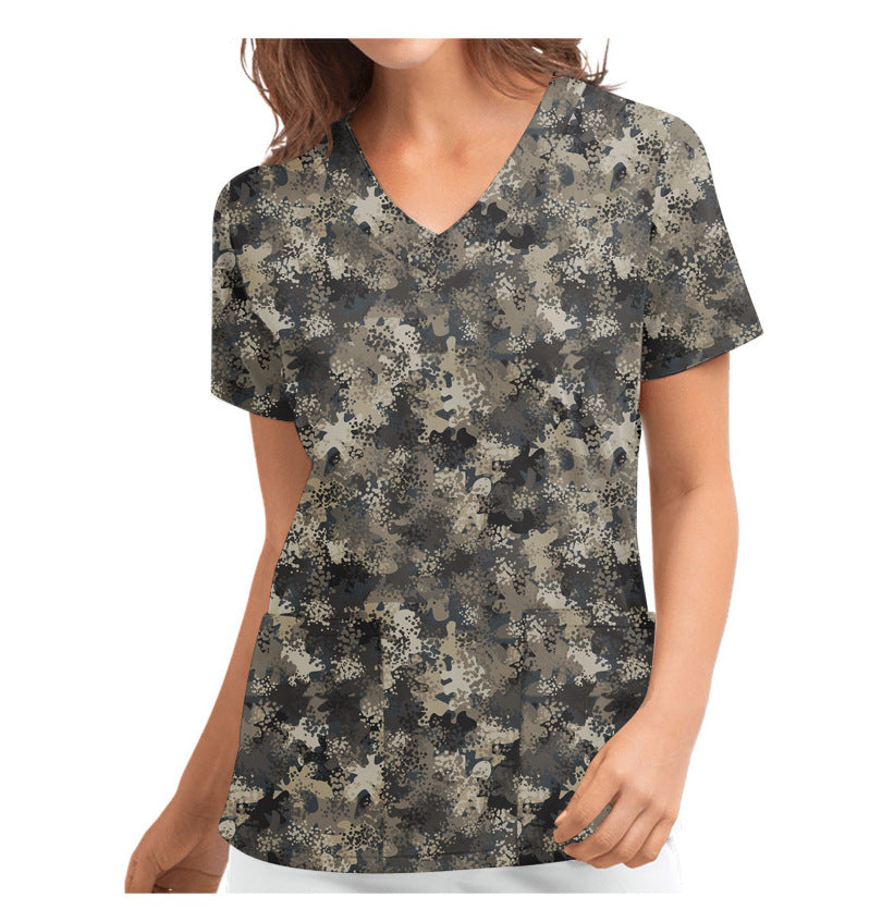 Christmas Women's Short-sleeved V-neck Protective Clothing Nursing Gown Top