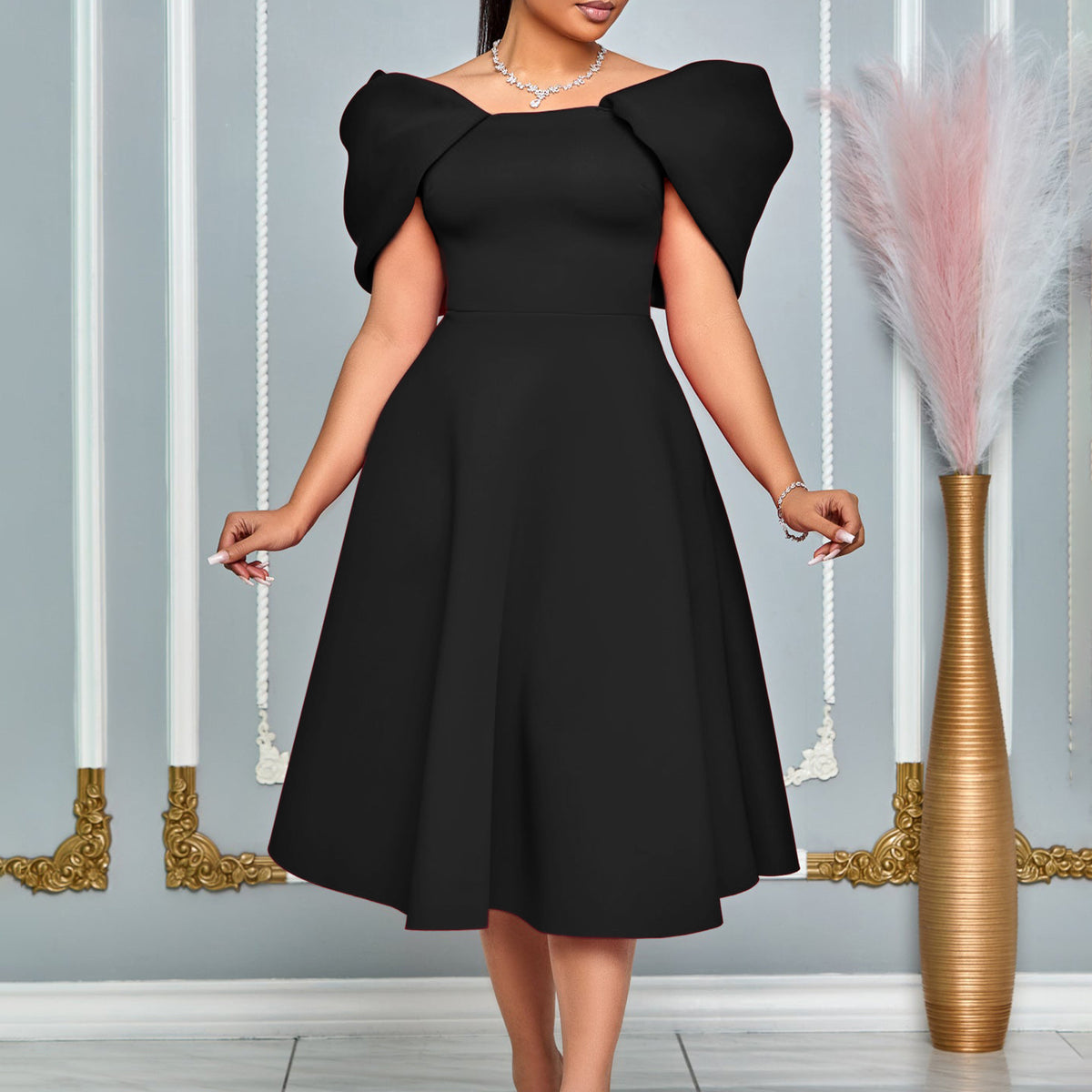 Womens Solid-Color Casual Chic Dress