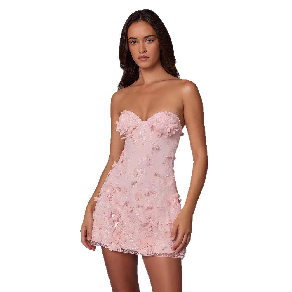 3D Floral Bustier Dress Cropped And Niche