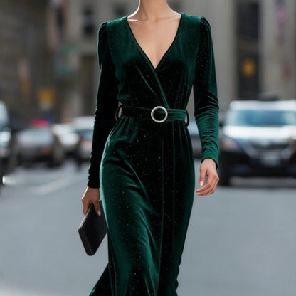 Women's Elegant French Sequin Velvet Dress