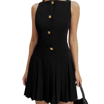 Minimalist Womens Dress With A Distinctive Pleated Cinched Waist