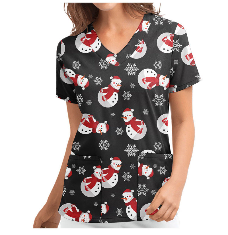 Christmas Women's Short-sleeved V-neck Protective Clothing Nursing Gown Top