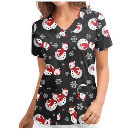 Christmas Women's Short-sleeved V-neck Protective Clothing Nursing Gown Top