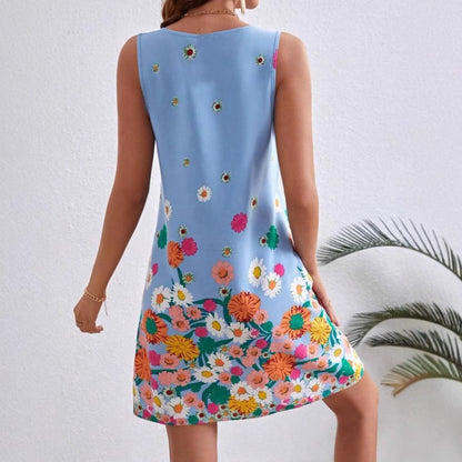 Floral-print Sleeveless Slip Dress With A Fitted Waist-cinching Design For An Elegant Look